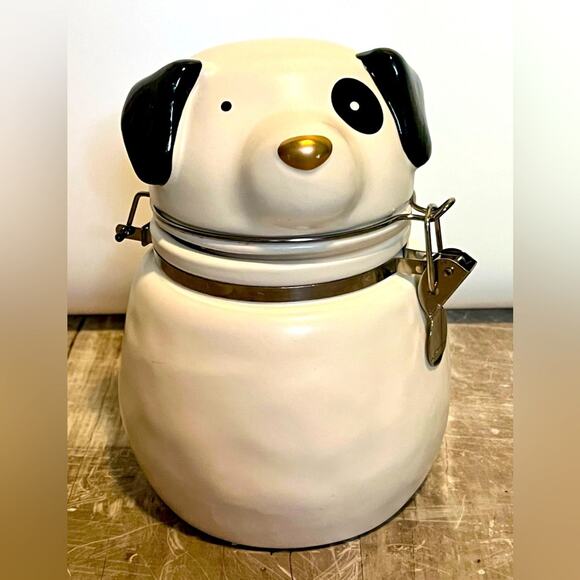 White and Black Dog canister with lid - Picture 1 of 8